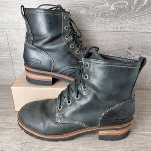 Skechers Laramie Engineer Boots Women 10 Black Leather Combat Moto Biker Y2K VTG